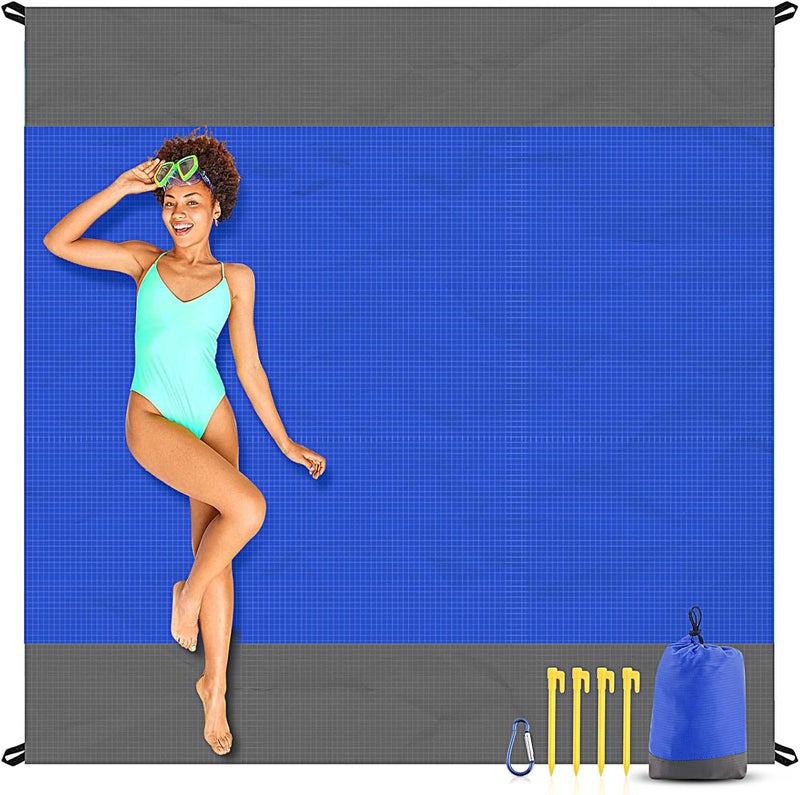 Easyfun Beach Blanket Sandproof Oversized, 79''×83'' Extra Large Beach Mat, Portable Picnic Mat for Travel Camping Hiking, Lightweight Beach Essentials Family Water Resistant Mat Nylon 210T - Image 1